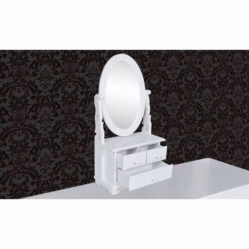 Berkfield Home White MDF Vanity Makeup Table with Oval Swing Mirror – 3