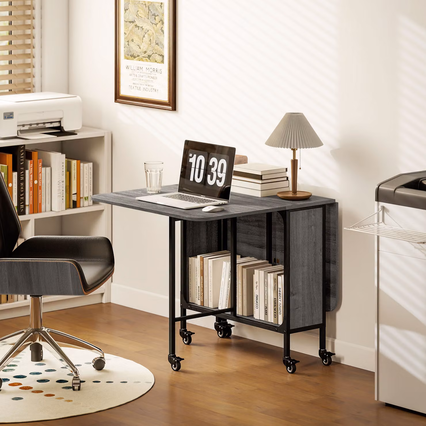 HOMCOM Grey Mobile Drop Leaf Dining Table with Storage Shelf and Castors – 7