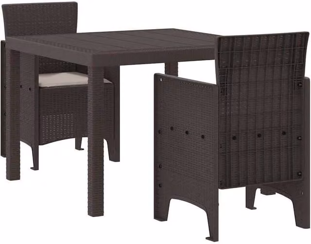 Berkfield Modern Square Garden Dining Set in Brown Polypropylene with Table and 3 Chairs