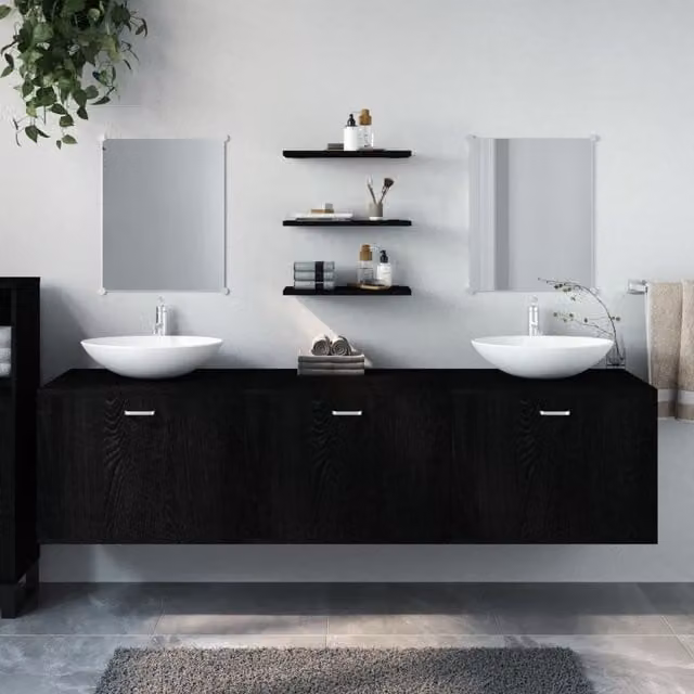 Berkfield Home 6 Piece Modern Black Matt MDF Bathroom Furniture Set – 1