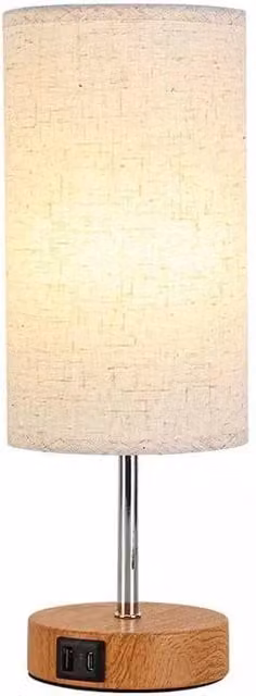 VOGREX Dimmable Touch Control Bedside Table Lamp in Brown with Fabric Shade and LED Bulb – 1