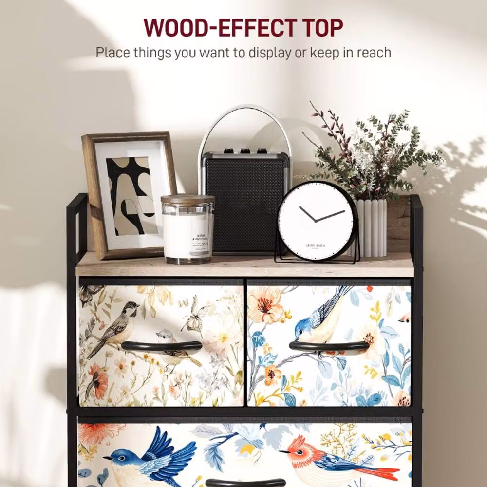 STILVORA 4 Drawer Chest of Drawers with Wooden Structure in White and Multicolour Floral Design – 6