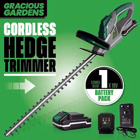 Gracious Gardens 18V Cordless Reciprocating Hedge Trimmer with 51cm Blade, Rechargeable Battery and Charger in Green and Grey – 2