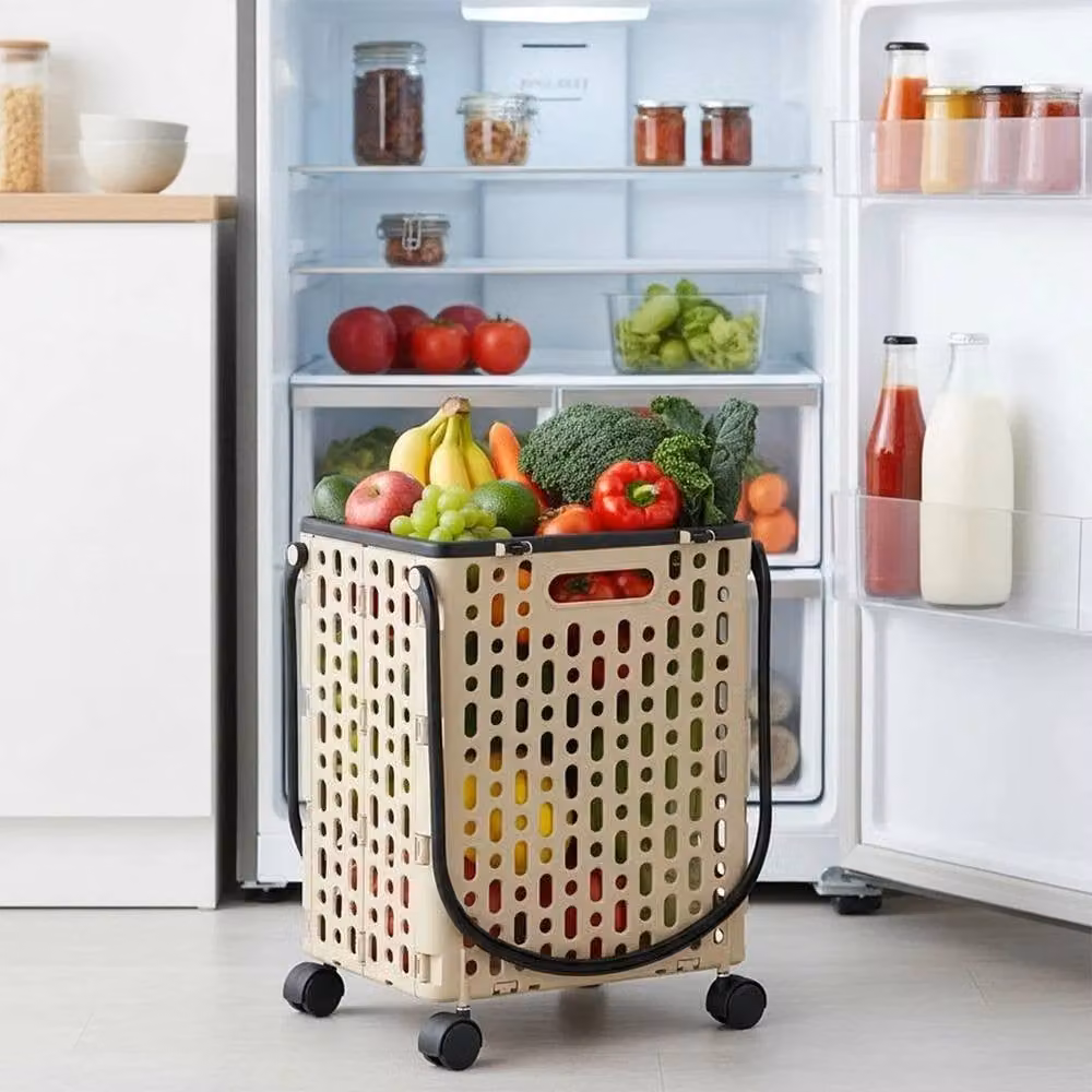 FORGEVIO XL Large 34L Collapsible Rolling Laundry Basket in Beige – 5