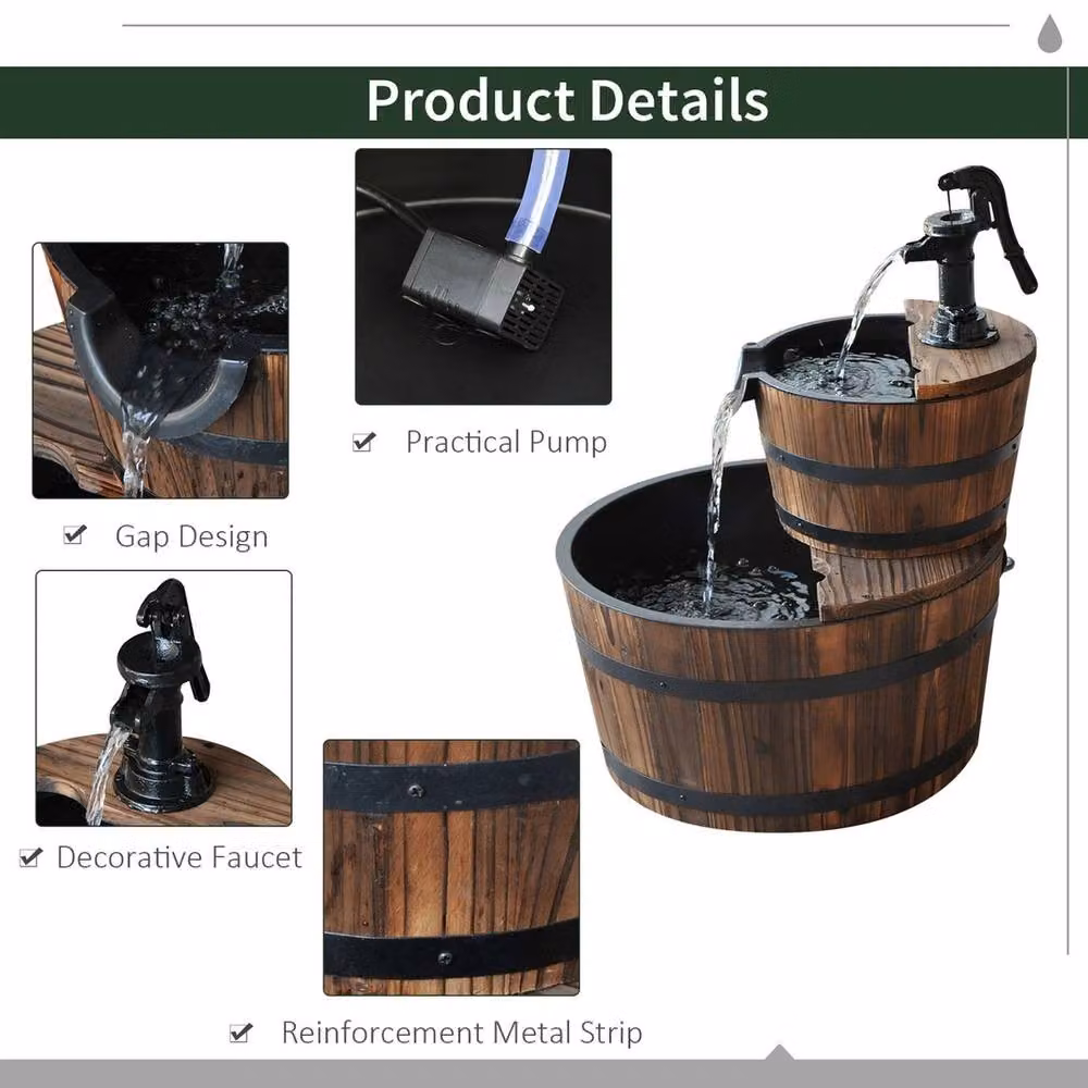 NESTLUNE Brown Wooden 2 Tier Cascading Water Pump Fountain, W/D/H: 100 x 15 x 15 cm – 3