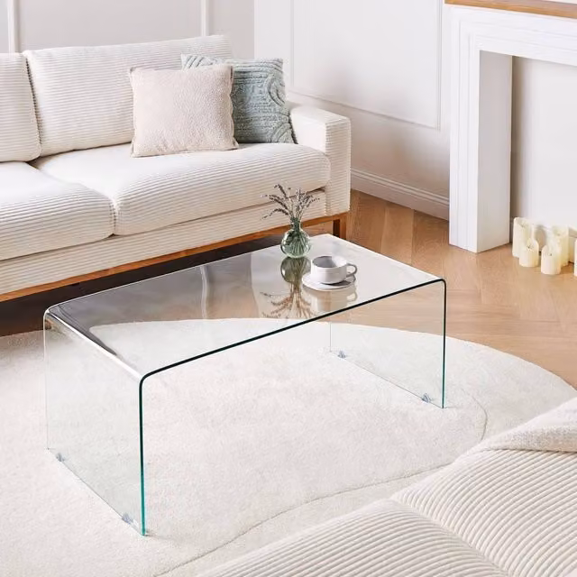 Wyld and Coco Aurelia Tempered Glass Coffee Table, Transparent, W: 100 cm, D: 50 cm – 1