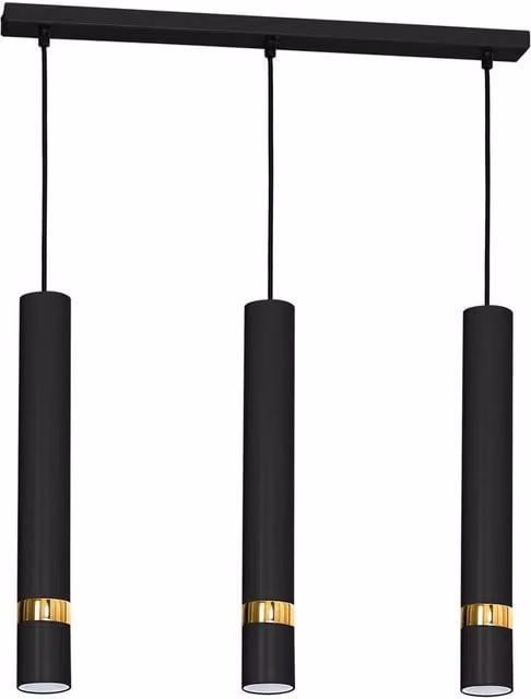 Milagro Joker Adjustable Suspended Pendant Lamp in Black and Gold/Brass with 3x GU10 LED Support