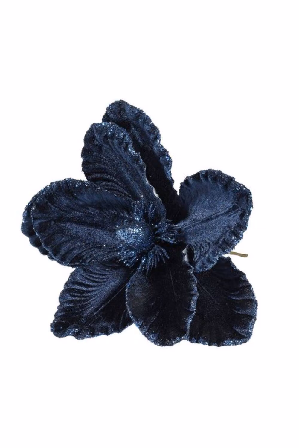 KDMD Navy Blue Velvet Magnolia Christmas Decorations with Glitter Edge, Diameter: 20 cm, 3 Pack – 2