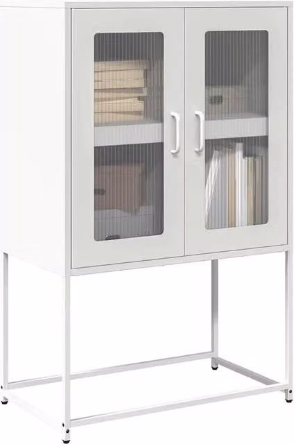 Berkfield Home Modern White Matt Steel Highboard with Glass Doors, W/D/H: 68 x 39 x 107 cm