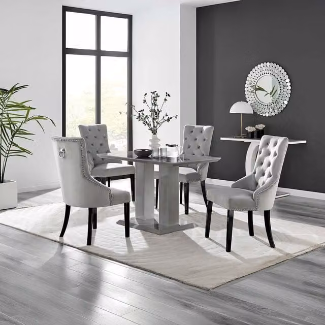FurnitureboxUK Imperia Grey Dining Table and 4 Belgravia Black Leg Chairs Set