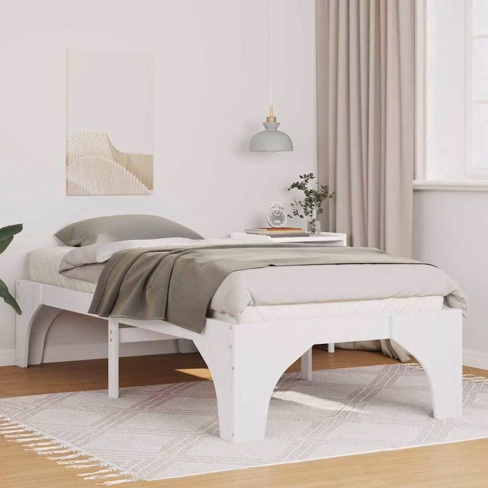 Berkfield Home Floor Bed Frame with Lift Up Storage in White Solid Pine Wood W/D/H: 100 x 200 cm – 2
