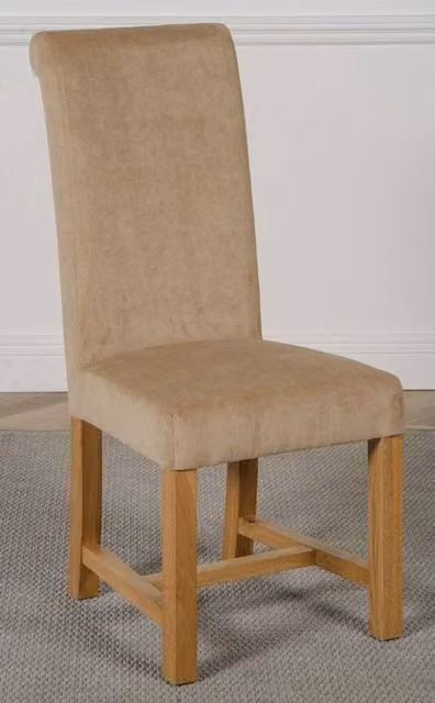 Thats Furniture Washington Beige Fabric Velvet Dining Chairs with Oak Wood Legs