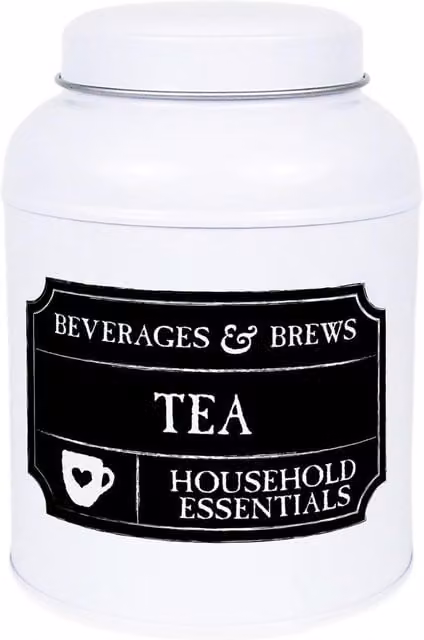 Purely Home Decaf Tea Canister, Black Chalkboard-Style Small Domed Metal Kitchen Storage Tin
