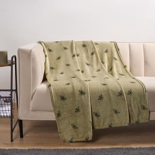 OHS Ultra Soft Bee Print Throw in Green