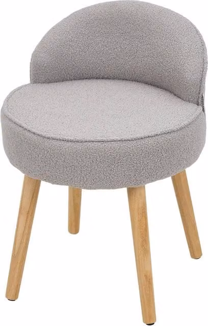 Living and Home Grey Bouclé Teddy Fleece Dressing Table Stool with Rubberwood Legs