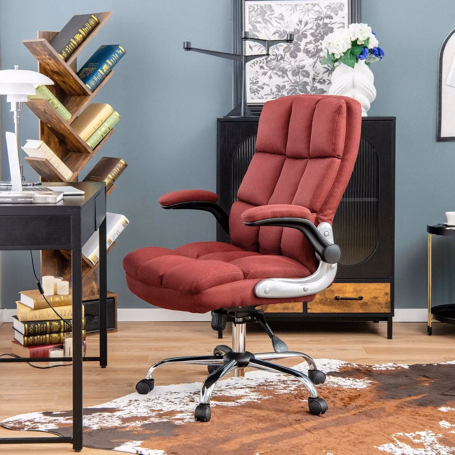 Costway Executive Office Chair in Red with Ergonomic High Back, Swivel Function, Armrests and Castors – 4