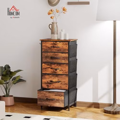 HOMCOM Rustic Brown Fabric Chest of Drawers for Bedroom – 2