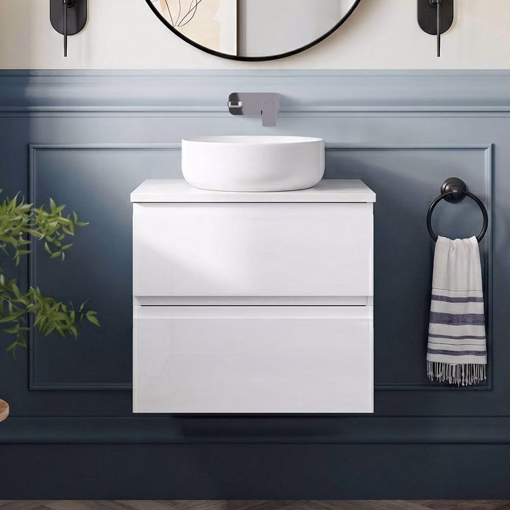 Balterley Modern Wall Mounted Bathroom Vanity Unit with Soft Close Drawers, White, W: 50.5 cm, D: 39 cm, H: 51.8 cm – 2