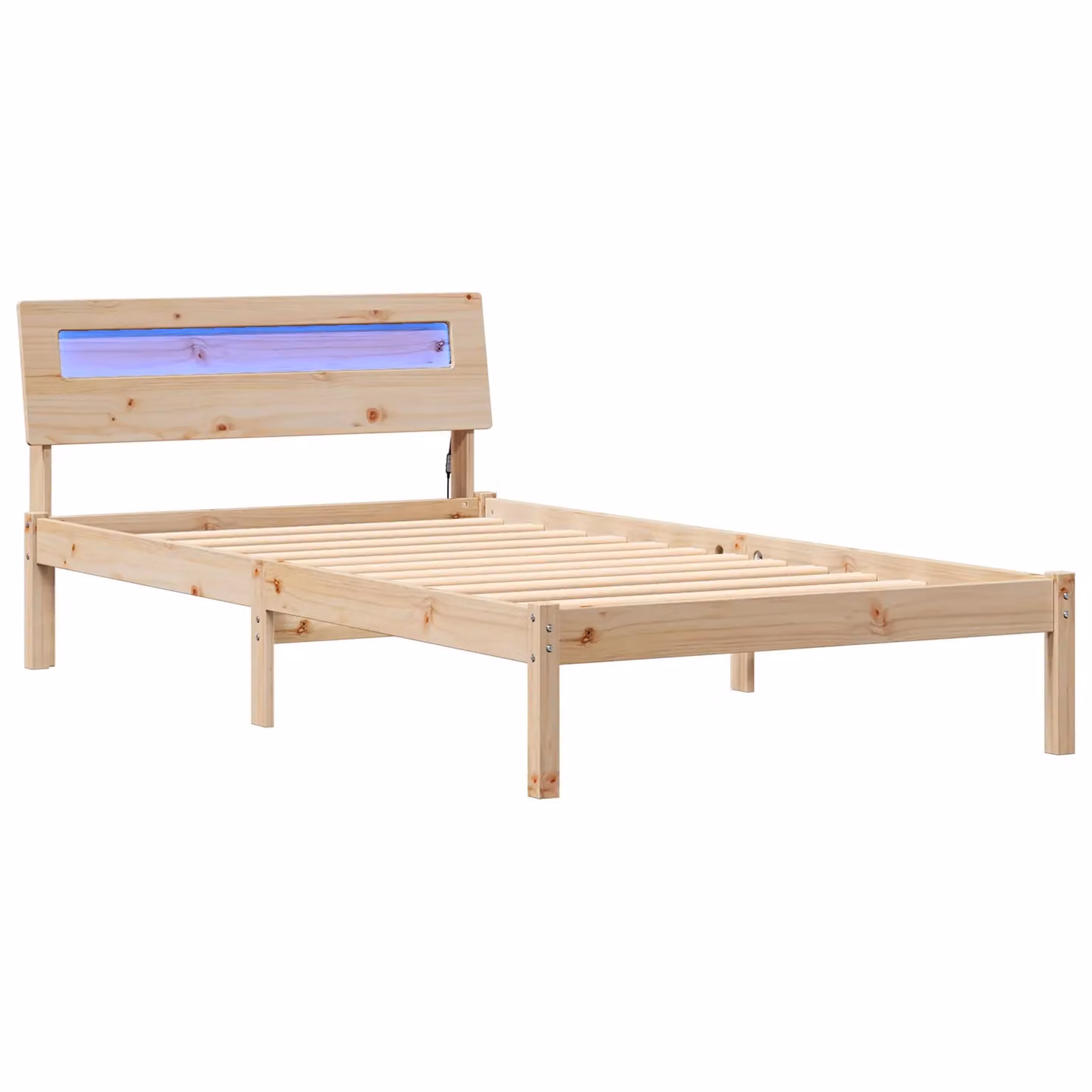 Berkfield Home Modern Solid Pine Wood Bed in Brown with LED Strip Lights, Headboard and USB Charging Port, W: 75 cm, L: 190 cm