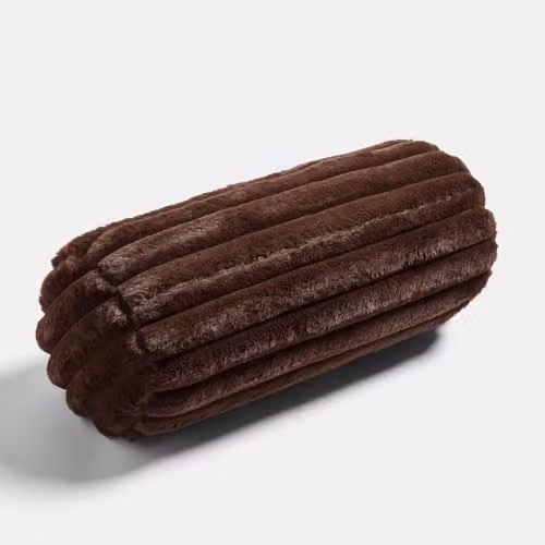 OHS Brown Faux Fur Ribbed Round Bolster Cushion Pillow – 2
