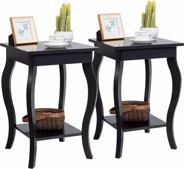 Costway Set of 2 Modern Square Bedside End Tables and Tea Tables in Black