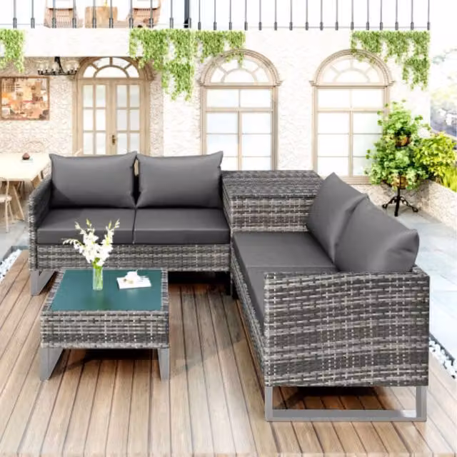 Home Touch Interior Modern L-Shape Corner Sofa Set with Storage Box in Grey
