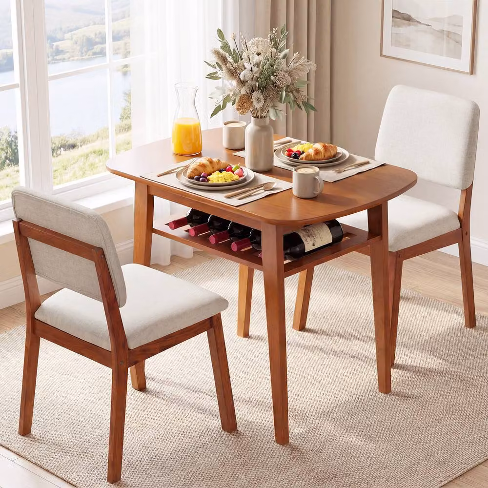 Gymax 3-Piece Solid Rubberwood Dining Table and Chairs Set in Beige – 4