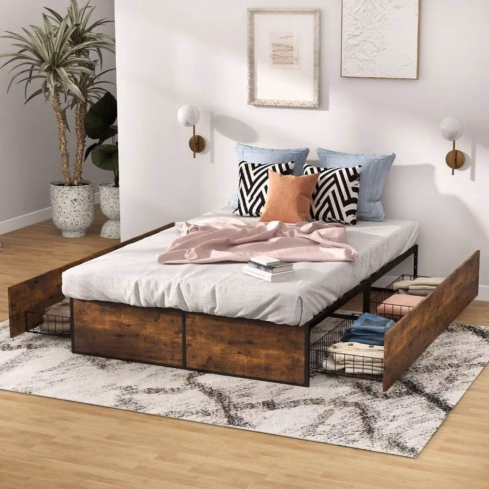 Kelvenix Small Double Industrial Metal Bed Frame in Brown, W/D/H: 120 x 200 cm – 3