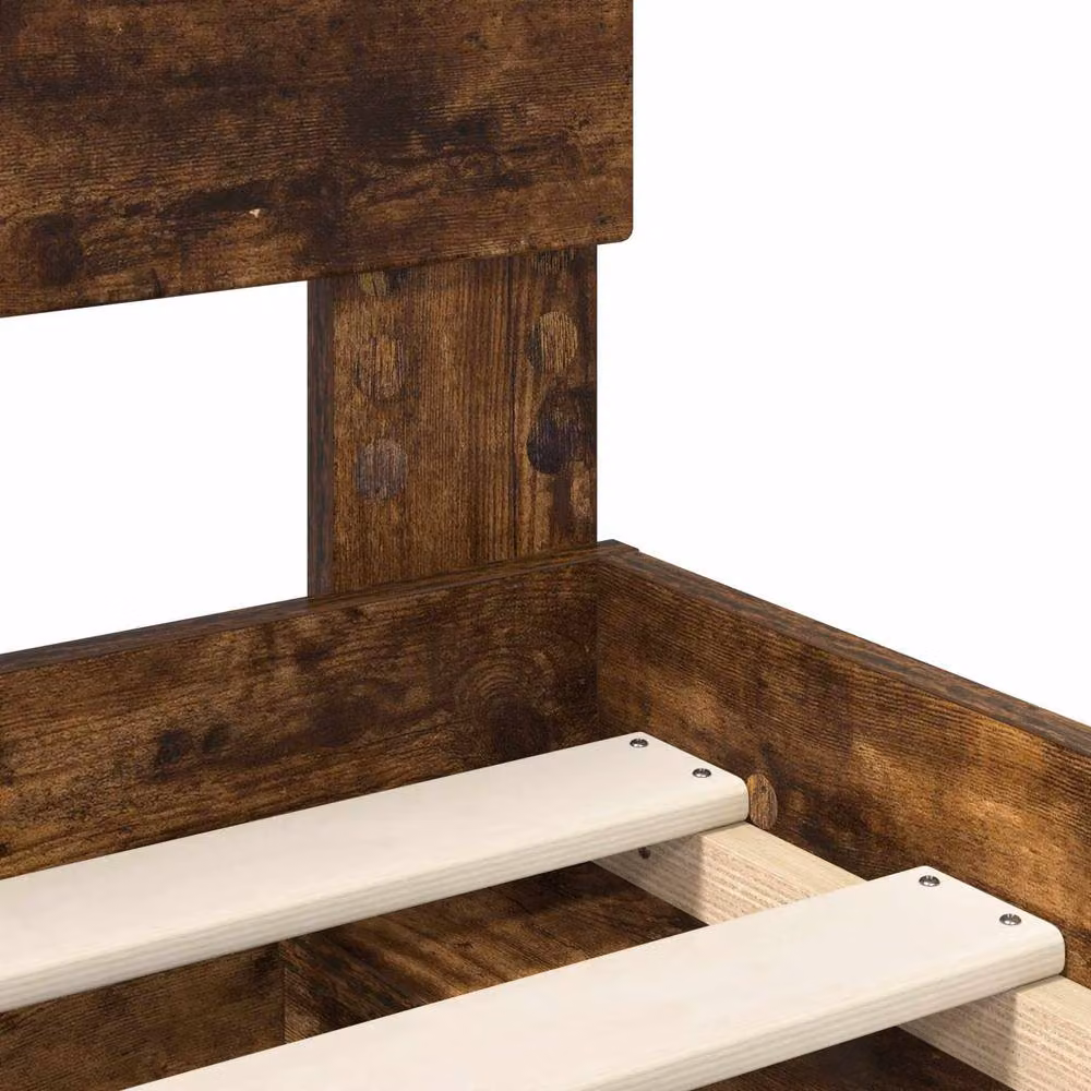 Berkfield Home Smoked Oak Bed Frame in Brown, Solid Pine and MDF Wood, W/D/H: 180 x 200 cm – 3