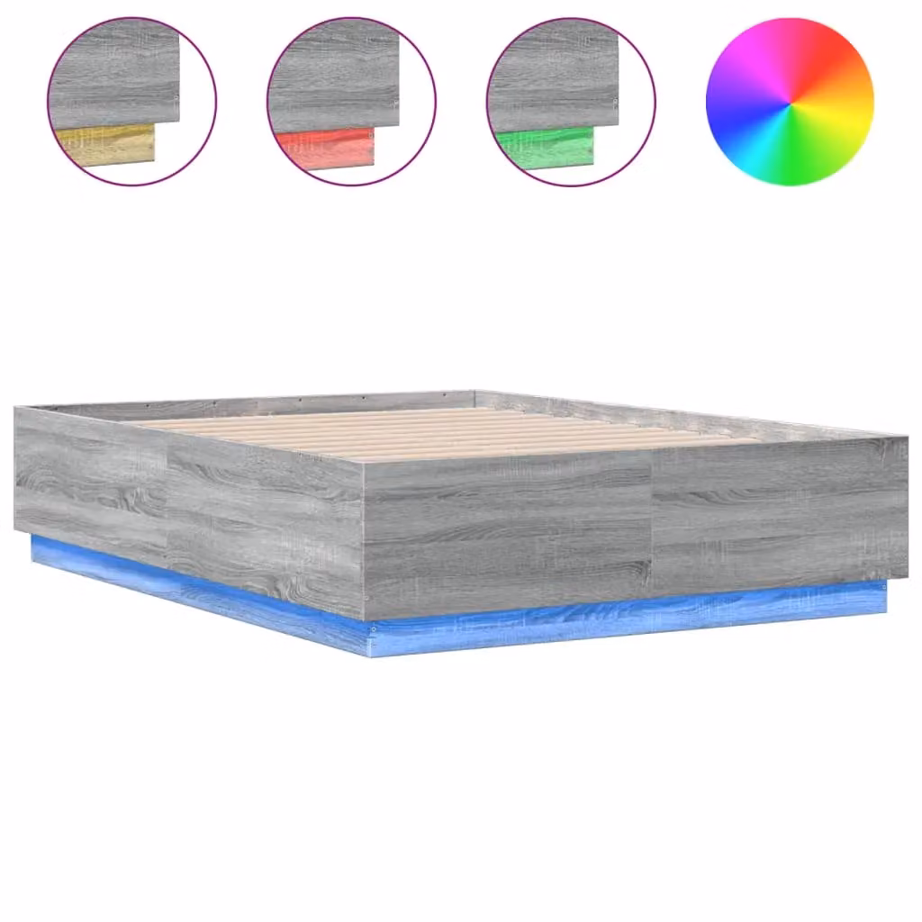 Berkfield Home Small Double Bed Frame in Grey Sonoma with LED Under-Bed Lighting and USB Charging Port, W/D/H: 120 x 190 cm – 2