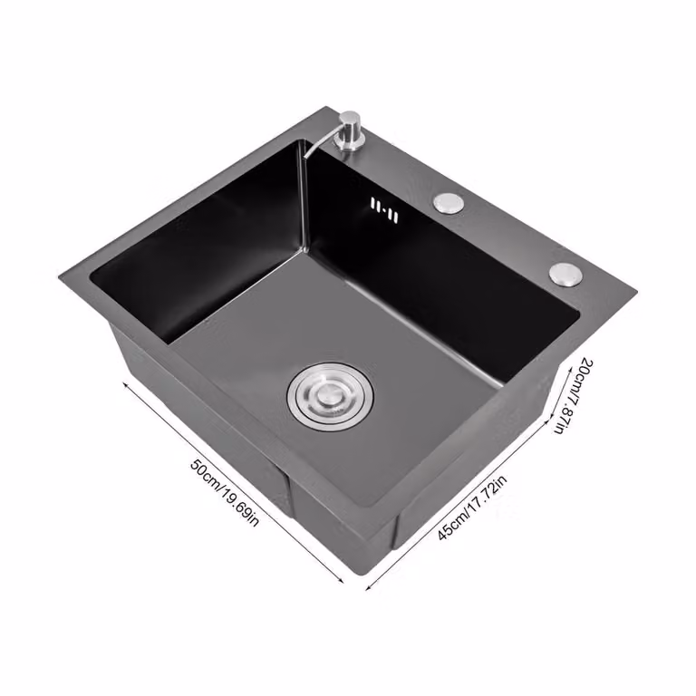 VOGREX Black Stainless Steel Single Bowl Inset Kitchen Sink with Mixer Tap and Waste Kit
