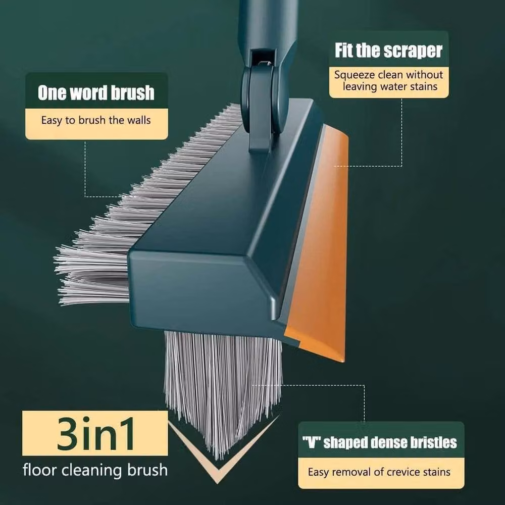 KORVIXA 3-in-1 Green Bathroom Floor and Wall Brush with Telescopic Handle and Scraper, W/D/H: 100 x 100 x 100 cm – 2