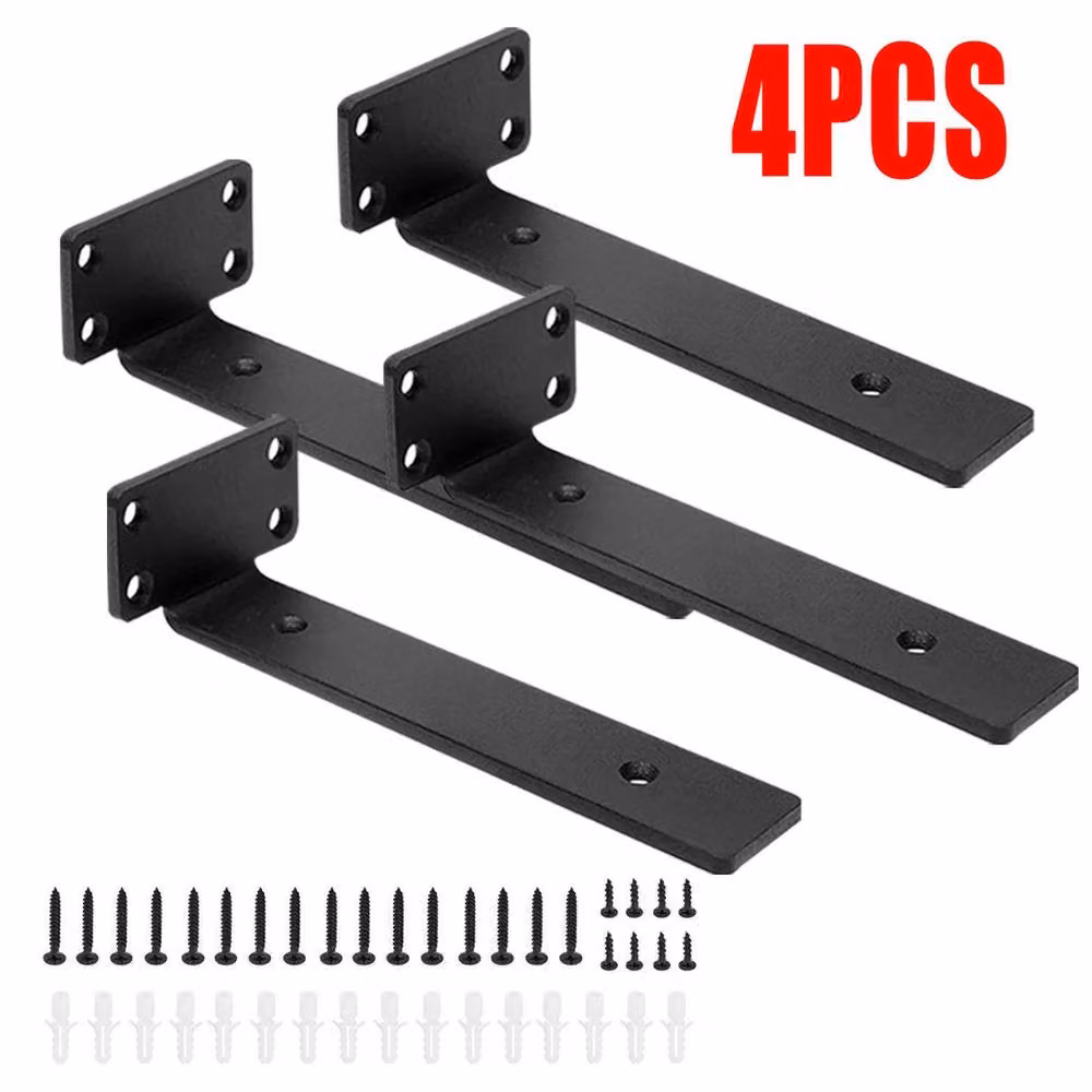 SPETLEK 4-Pack Heavy Duty Concealed Floating Shelf Brackets in Matt Black Steel, 15 cm – 2