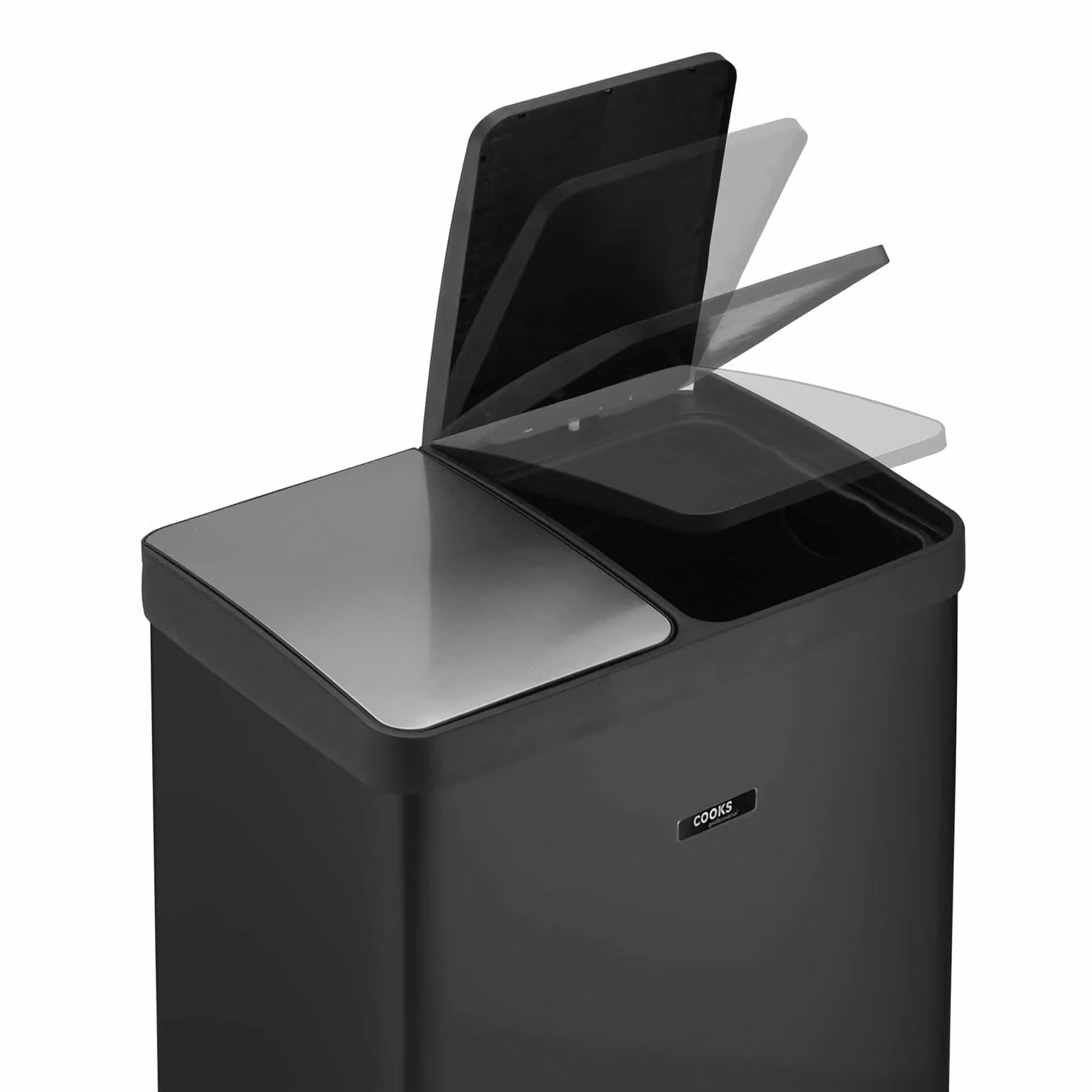 Cooks Professional Dual Pedal Bin 60L with 2 x Removable Compartments and Soft Close Lids, Black, W: 45.7 cm, D: 39.1 cm, H: 77.5 cm – 3