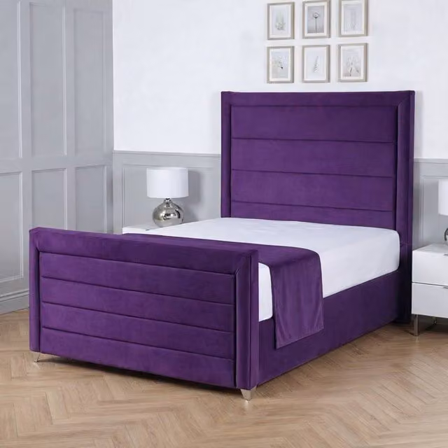Living Comfort Bedz Selena King Upholstered Velvet Gas Lift Storage Bed in Purple, W/D/H: 180 x 200 cm
