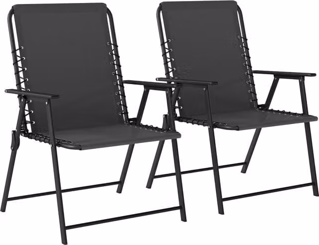 Outsunny Set of 2 Folding Garden Chairs in Black with Textilene Seats and Armrests