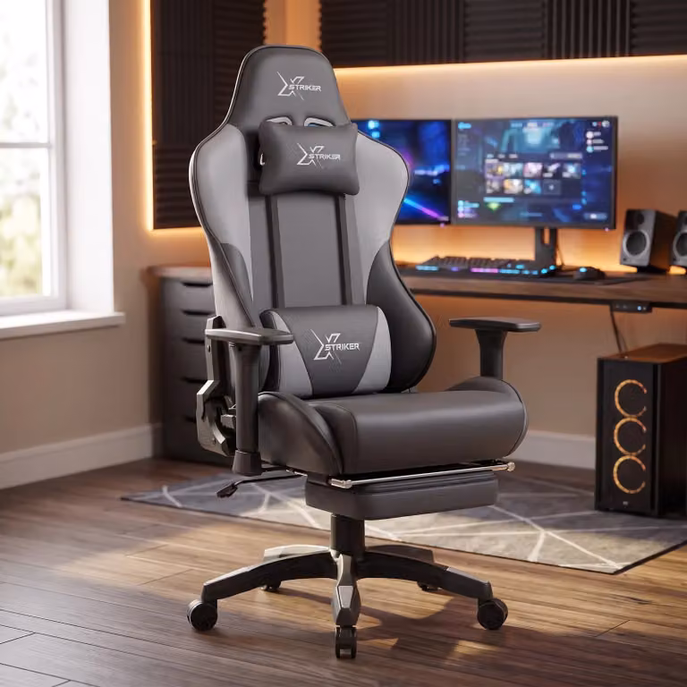 Xstriker Ergonomic Gaming Chair in Grey with Headrest and Synthetic Leather