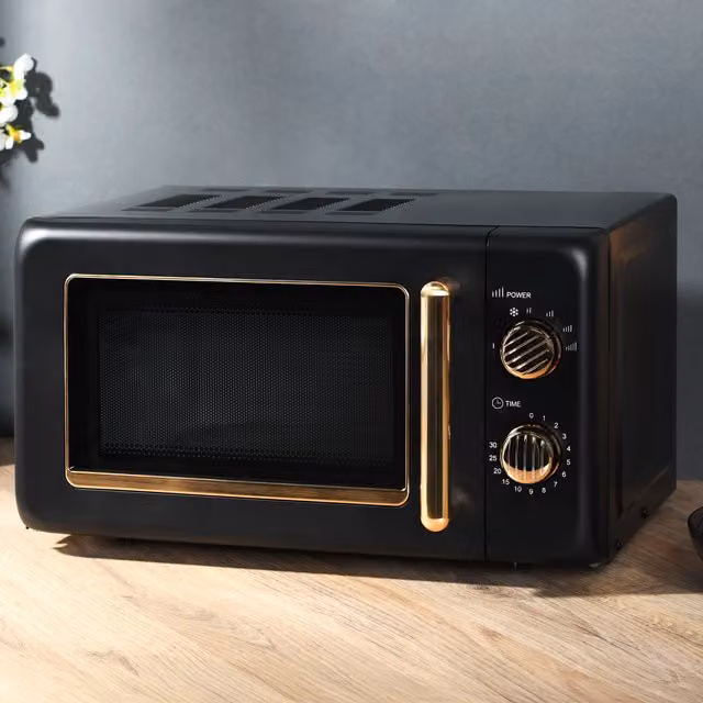 Ayano 20L Countertop Electric Microwave with Gold Accents in Black and Gold