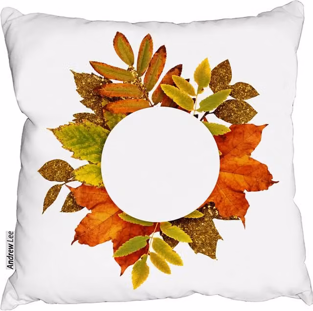 Andrew Lee Circled Autumn Leaves Square Cushion in Orange and White, W: 45 cm