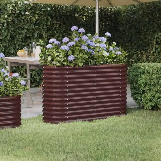 Berkfield Home Garden Powder-coated Steel Raised Bed in Brown, W/D/H: 114 x 40 x 68 cm – 1