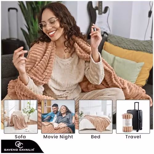 GC Gaveno Cavailia Ribbed Fluffy Fleece Blanket Throw, Mink, W/D/H: 200 x 240 cm – 3