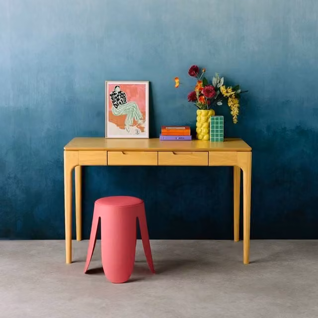 sweeek Modern Writing Desk with Ash Veneer and 2 Drawers, Brown, W/D/H: 120 x 60 x 76 cm