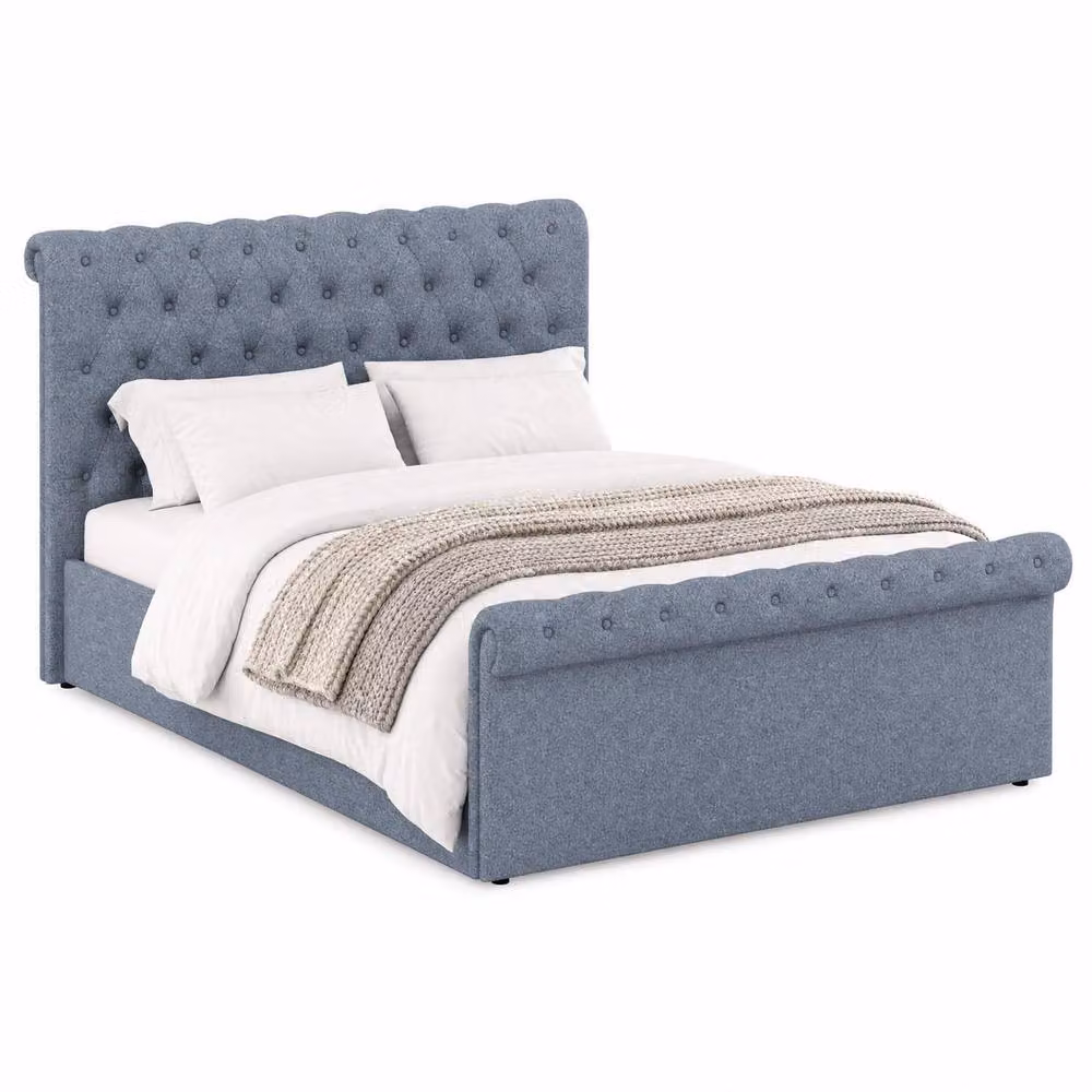FWStyle Abbey King Size Ottoman Bed Frame in Steel Grey with Scroll Buttoned Upholstery and Side Lift Base, W/D/H: 180 x 200 x 123 cm – 2