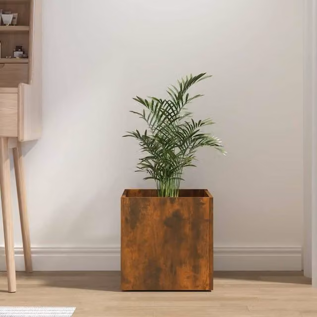 Berkfield Home Planter Box in Smoked Oak Brown, Engineered Wood, W/D/H: 40 x 40 x 40 cm