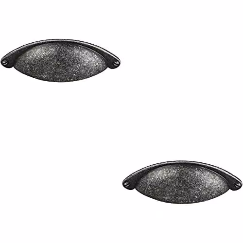 Loops 2 Pack Traditional Cup Pull Handles in Matt Pewter, 104 x 26 mm with 64 mm Fixing Centres