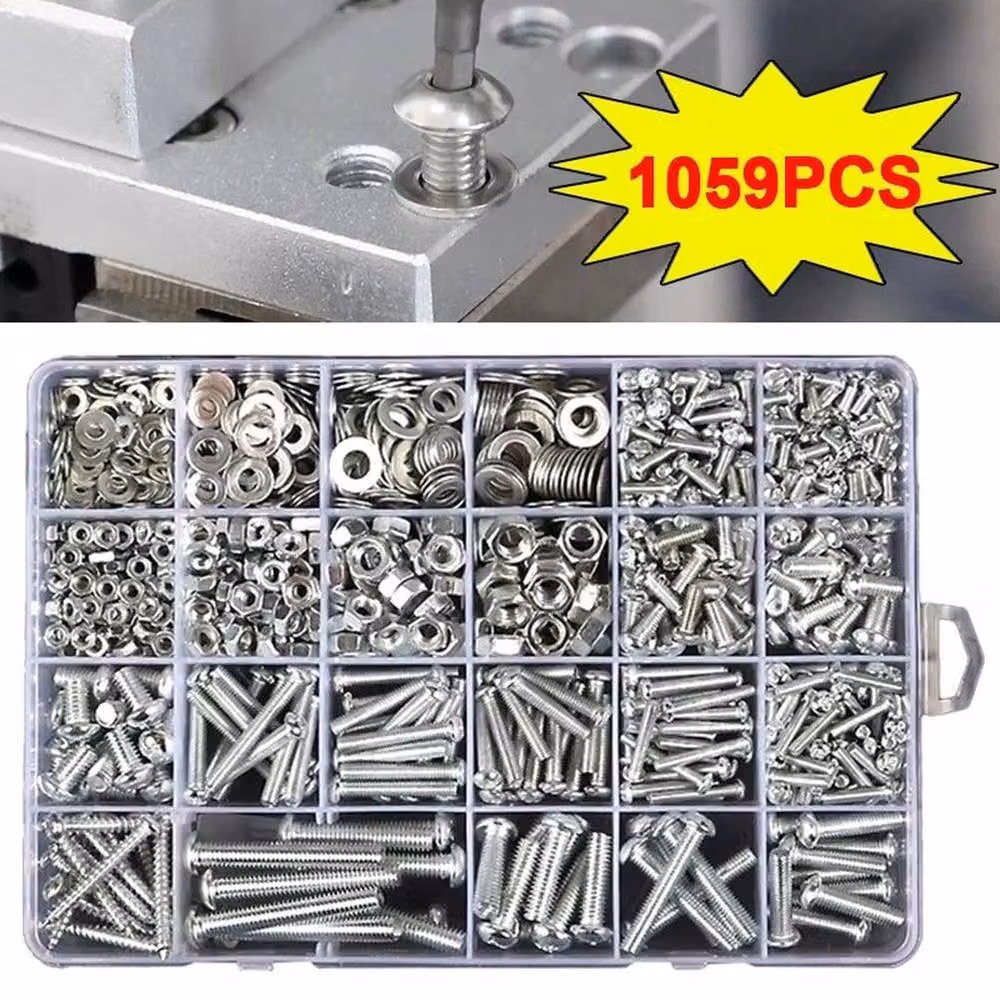 FLAVORA 1059-Piece Stainless Steel Nuts, Bolts and Washers Assortment Kit in Silver – 3