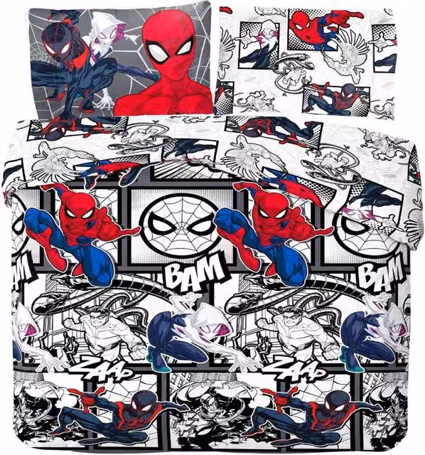 Spider-Man Reversible Graphic Duvet Cover and Pillowcase Set, Multicolour, W: 90 cm, L: 200 cm