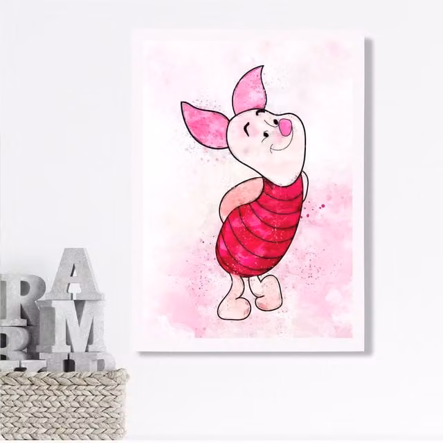 ARTZE Piglet Watercolour Winnie the Pooh Art Print in Pink with White Frame, A2