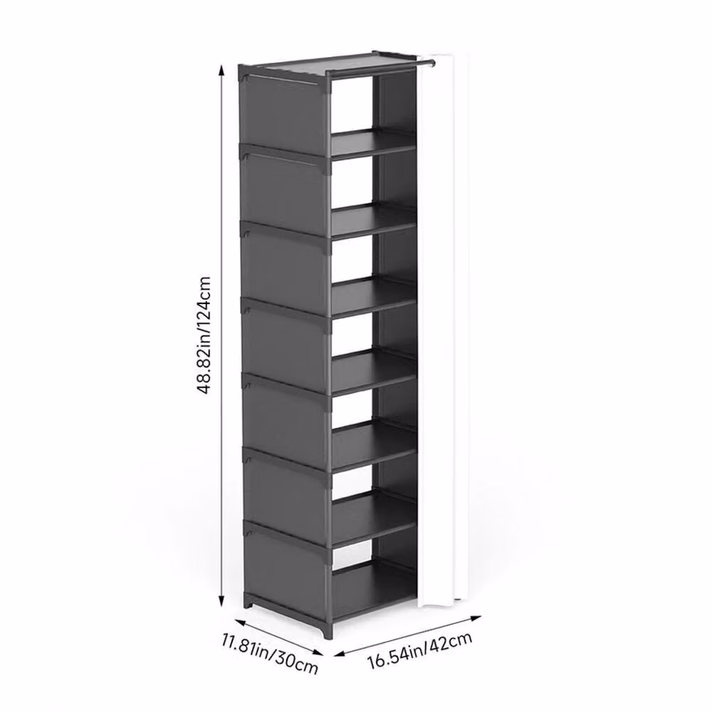 VOGREX 8 Tier Narrow Dustproof Freestanding Shoe Rack in Black – 2