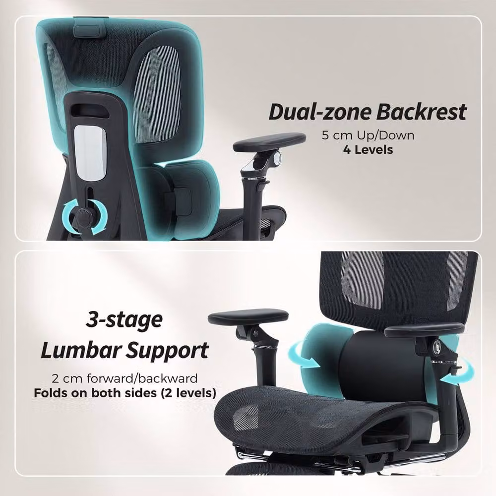 KORVIXA Black Ergonomic Fabric Office Chair with Headrest and 360 Degree Swivel – 3